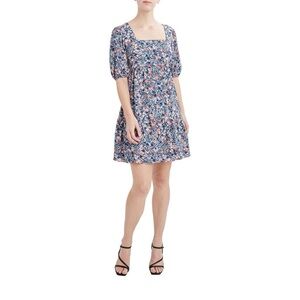 BCBG Paris Blue and Pink Floral Mini Dress